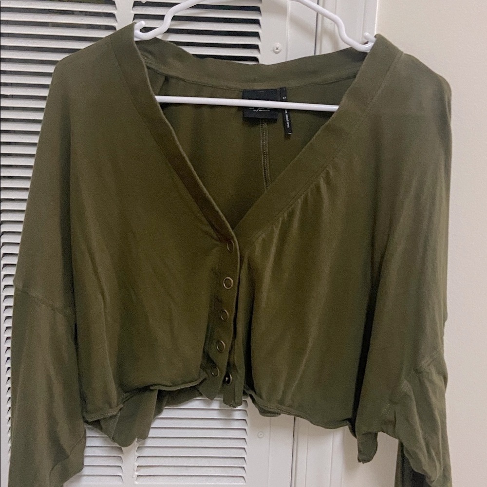 Urban Outfitters Out From Under Green Cropped Button Up Top
